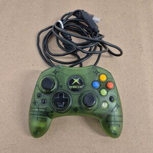 Original Xbox OEM S Type Clear Halo Green Controller w/ Breakaway Cable